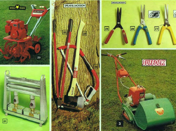 Gardening machines and tools from Argos in the 1970's.