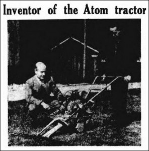 April 1947. Mr G.H.P. Knight (left) inventor of the Atom Tractor, and the Earl of Portsmouth. They are both directors of Horticultural Implements LTD, which have entered into an agreement whereby Barford (Agricultural) LTD undertake the whole of the manufacture and selling of this miniature tractor. As of May 1947 less than 100 Atoms are in use.