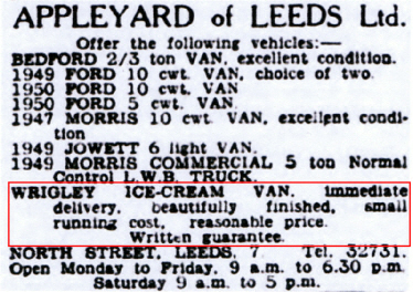 Wrigley Ice Cream Van Advert 1950