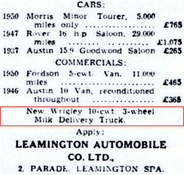 Wrigley Milk Delivery Truck 1951