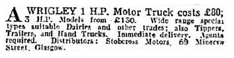 Request for Wrigley Truck agents in Scotland 1950